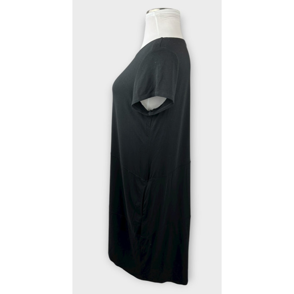 Eileen Fisher Stretch Jersey Knit Round Neck Dress Short Sleeve Pockets Black XL - Picture 11 of 16